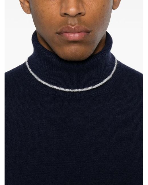 Eleventy Blue Roll-Neck Contrast-Trim Sweater for men