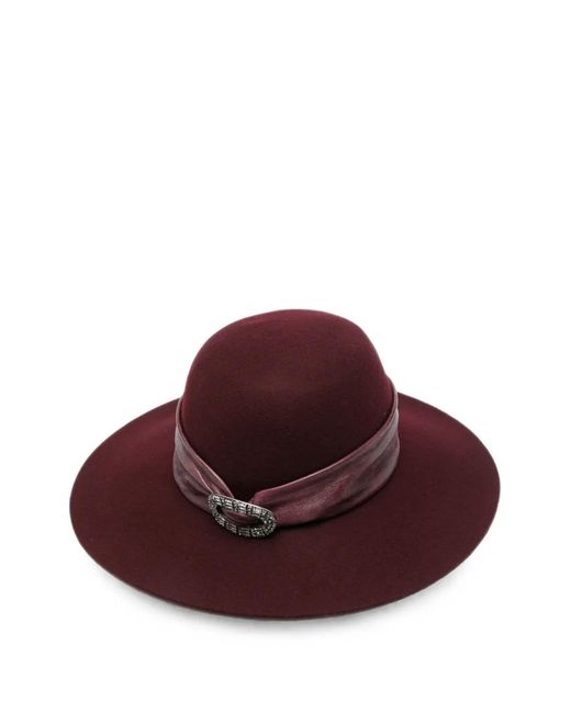 Ermanno Scervino Red Buckle-Detail Wide-Brim Hat