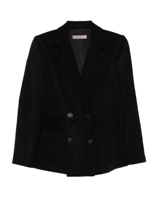 D.exterior Black Corduroy Double-Breasted Blazer