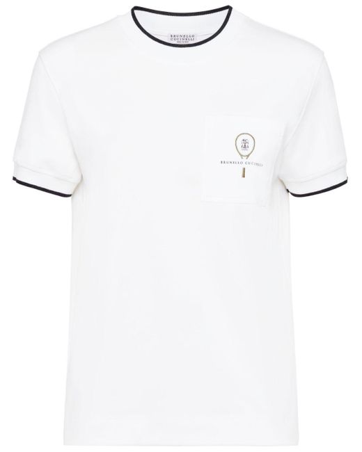 Brunello Cucinelli White Embroidered Cotton T-shirt