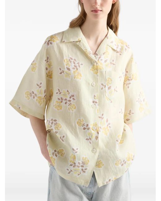 Prada Natural Floral-Print Old-Linen Shirt
