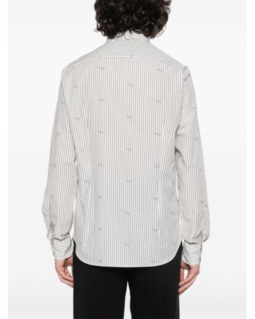 Chemise rayée à logo imprimé Emporio Armani pour homme en coloris White