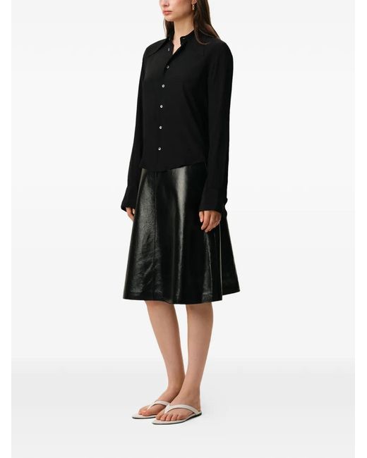 AMI Black Blended Silk Sharp Collar Adjusted Shirt