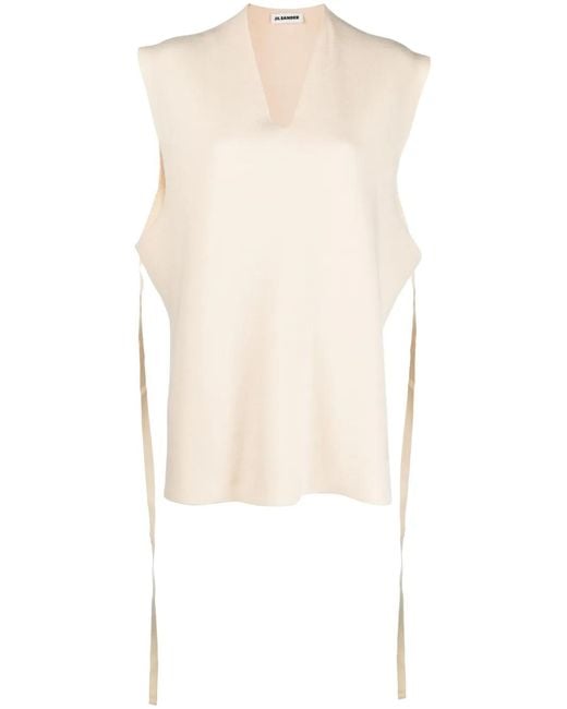 Jil Sander White Wool V-Neck Vest