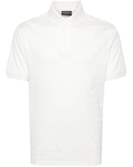 Emporio Armani White Logo-jacquard Polo Shirt for men