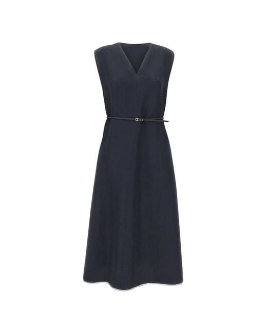 Fabiana Filippi Blue V-Neck Belt Midi Dress