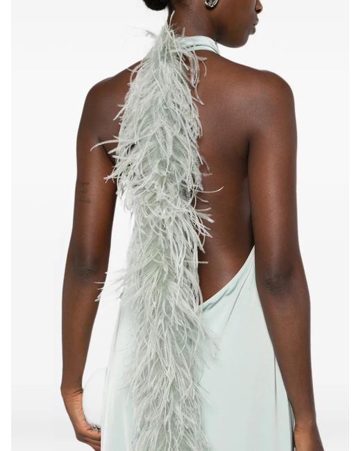 The Archivia White Riviera Feather-Trim Halterneck Maxi Dress