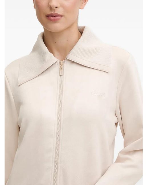 Guess Natural Ribbed Collar Zip Sweater