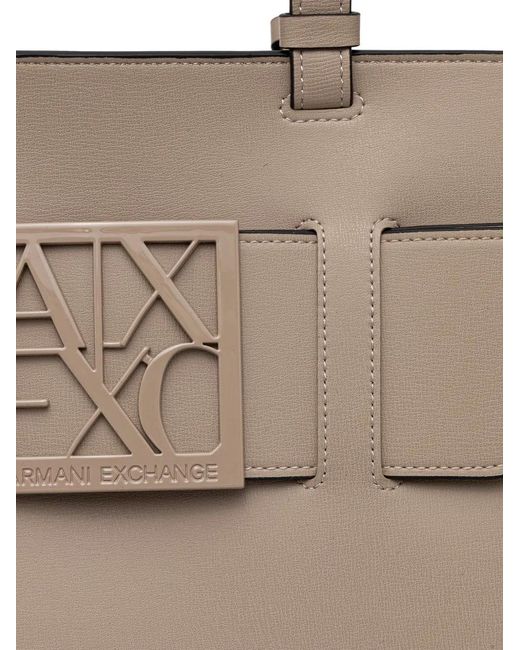 ARMANI EXCHANGE Natural Logo-Plaque Buckled Tote Bag