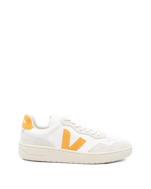Veja White V-90 Logo-Detail Sneakers