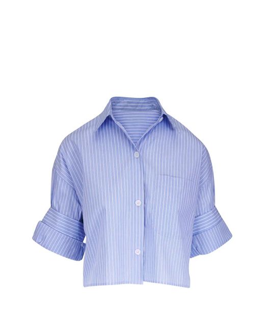 Twp Blue Vertical-Stripe Cropped Shirt
