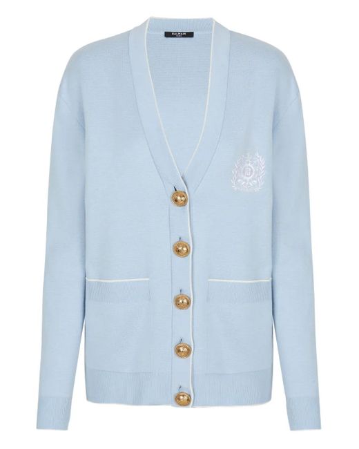 Balmain Emblem Button Cardigan Blue