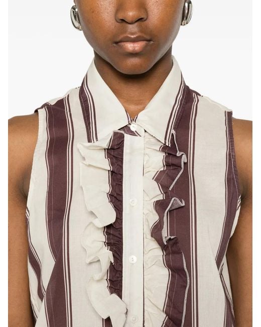 Diega Pink Ruffled Striped Blouse