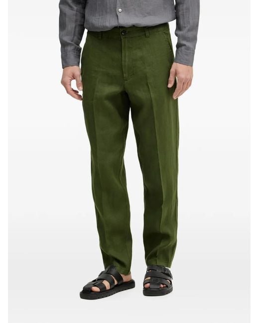 Benetton Green Pressed-Crease Chino Trousers for men