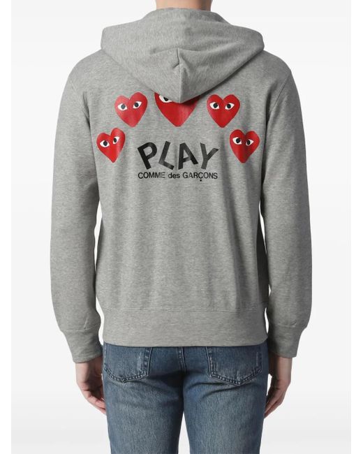 COMME DES GARÇONS PLAY Gray 5 Heart-Print Cotton Hoodie for men