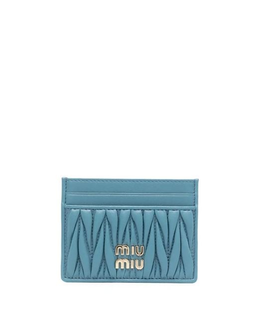 Miu Miu Blue Matelassé Nappa Leather Card Holder