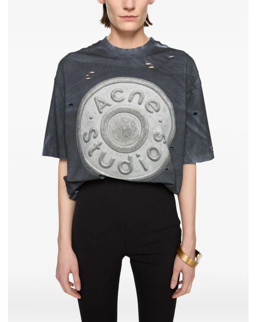 Acne Gray T-Shirt im Distressed-Look