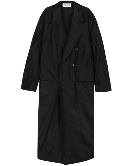 Double-breasted silk coat di Saint Laurent in Black da Uomo