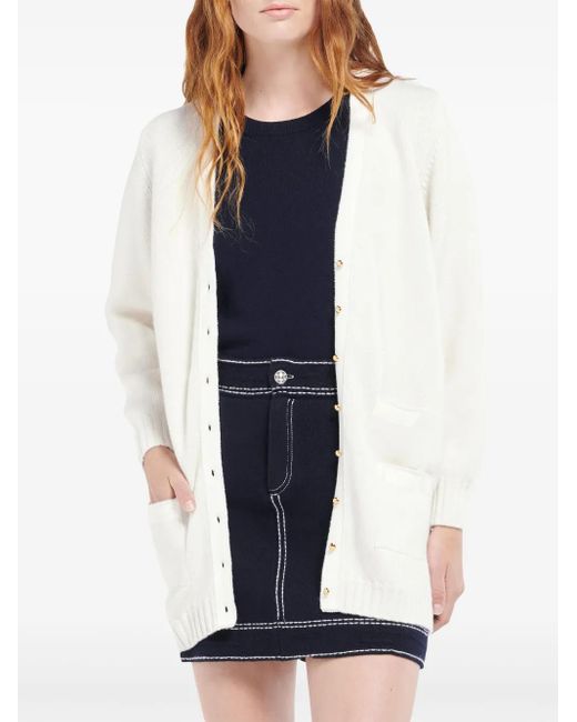 Barrie White Ribbon-Detail Cashmere V-Neck Cardigan