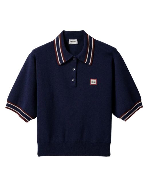 Maglione Stile Polo Con Applicazione Logo di Miu Miu in Blue