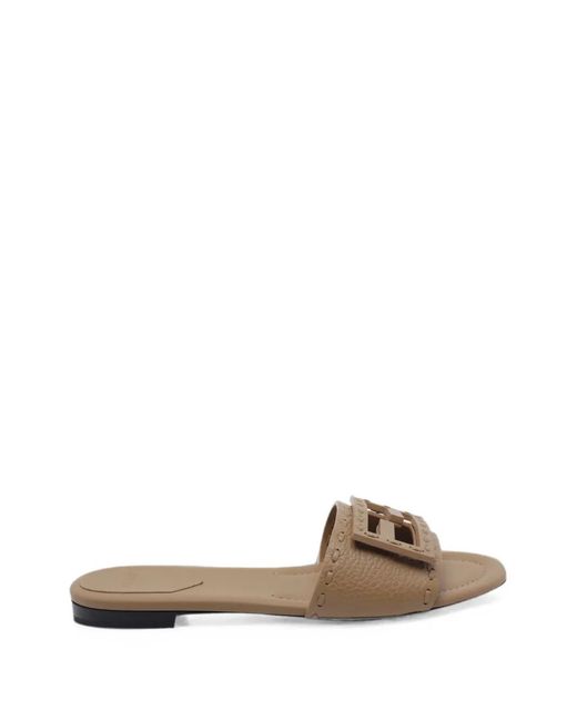 Fendi Natural Baguette Leather Flat Sandals
