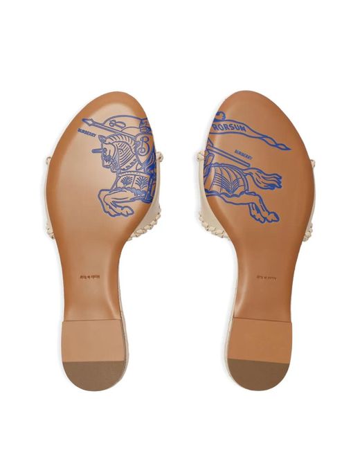 Burberry White Leather Knight Stamp Slides