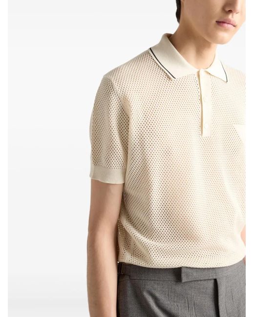 Prada Opengebreid Poloshirt in het White voor heren