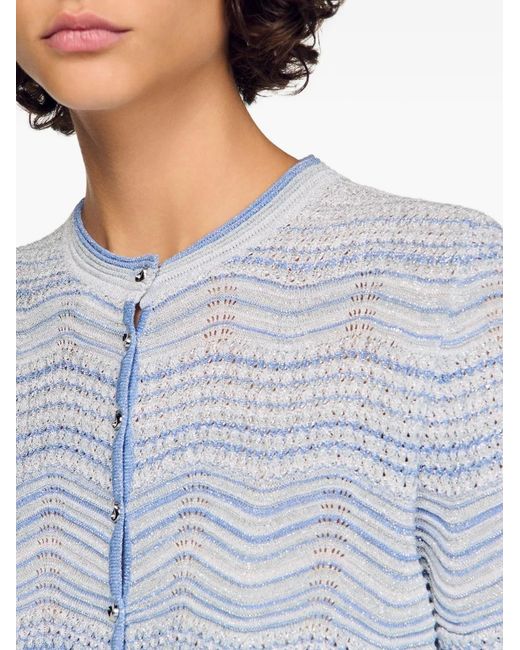 Sandro Blue Patterned Short-Sleeve Knit Cardigan