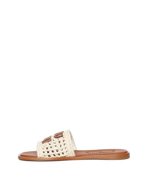 Miu Miu White Crochet Logo-Patch Sandals