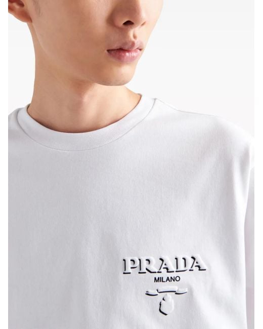通販でクリスマス Prada Lyst | Men for White in T-shirt Cotton Logo-embossed トップス
