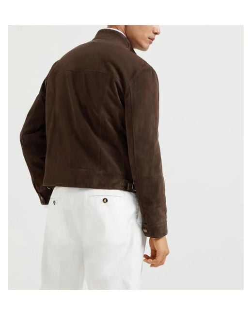 Brunello Cucinelli Brown Suede Leather Jacket for men