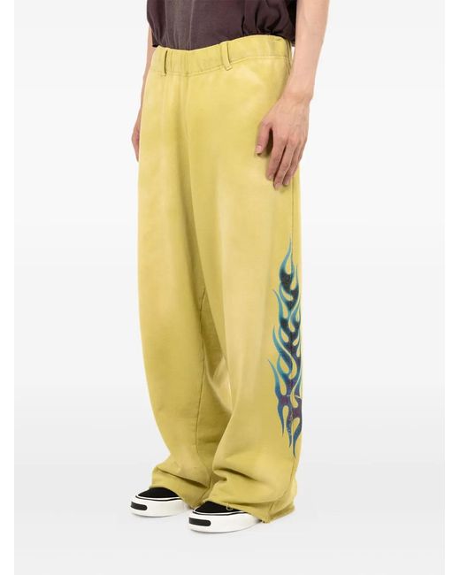 KAMIYA Yellow Flame-Print Distressed Trousers for men