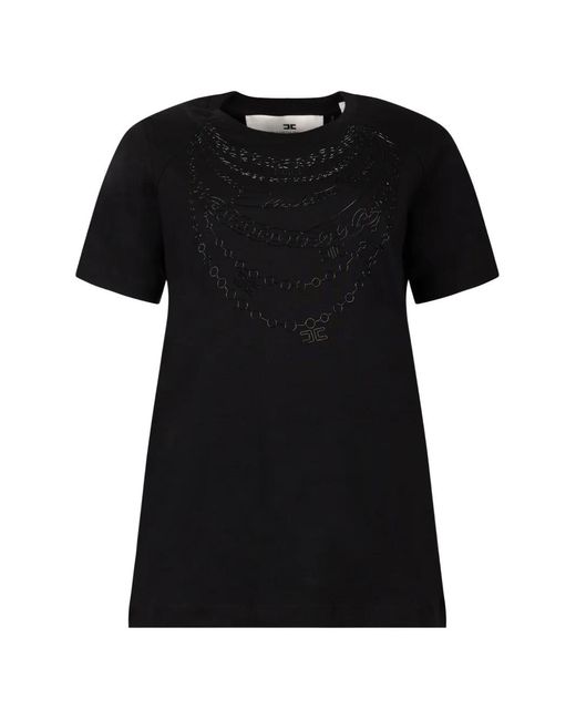 Elisabetta Franchi Black Embossed Chain-Link T-Shirt