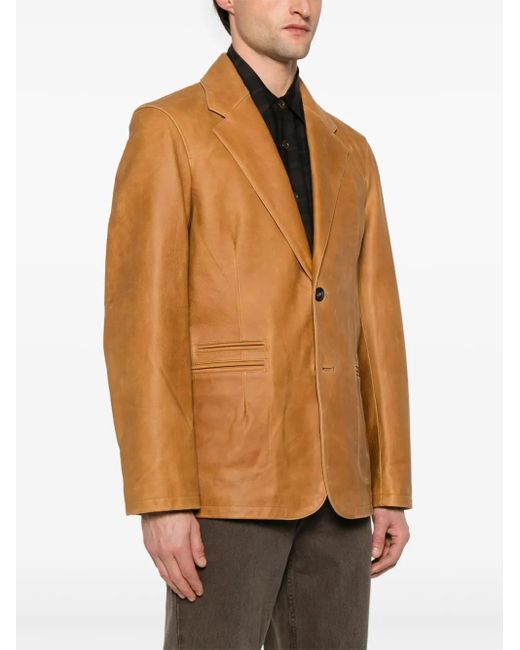 Our Legacy Brown Single-Breasted Leather Blazer for men
