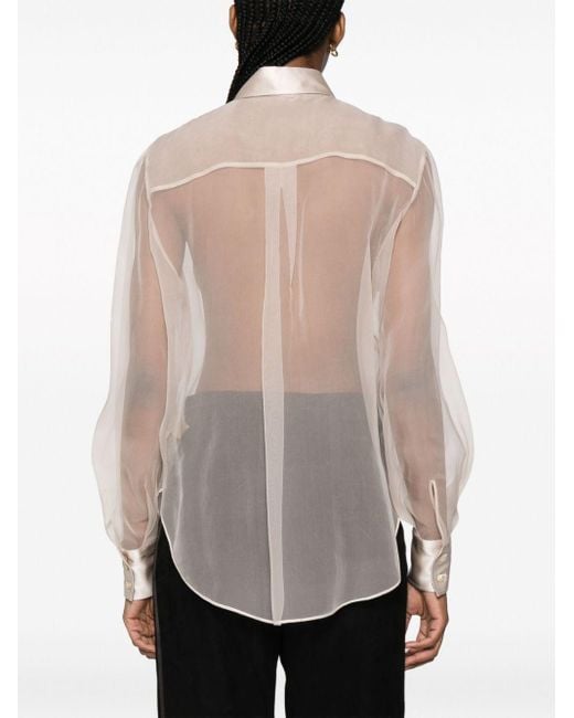 Brunello Cucinelli White Semi-transparentes Seidenhemd