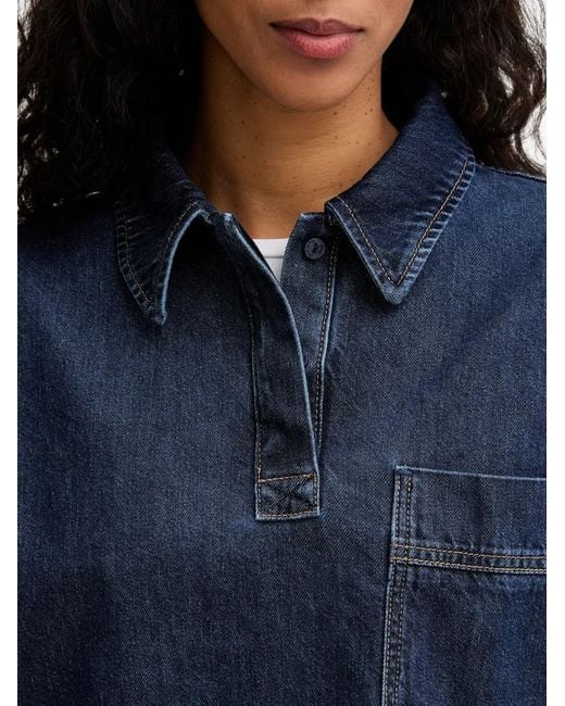 Marc O' Polo Blue Pocket-Detail Denim Polo Shirt