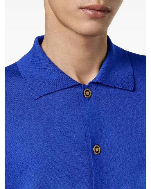 Versace Blue Buttoned Collared Cardigan for men
