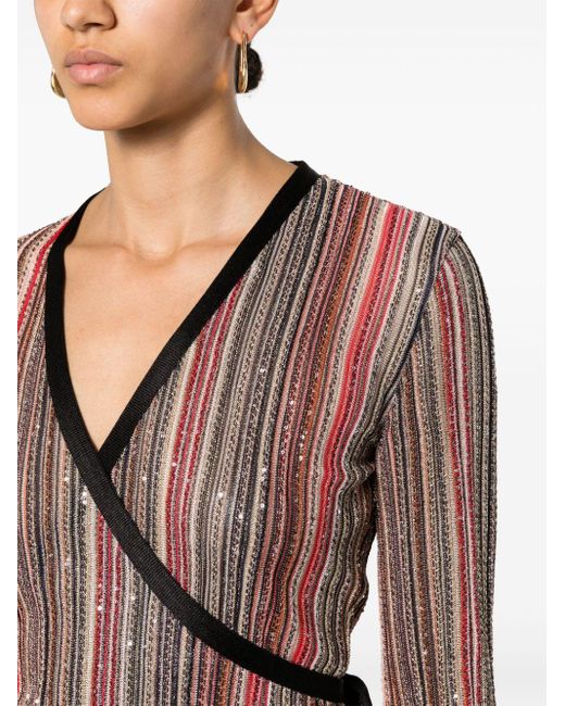 Missoni Brown Striped Sequined Wrap Jumper