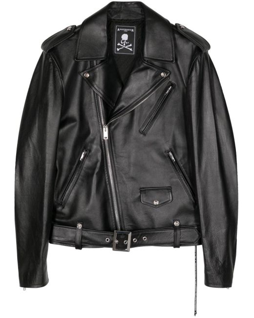 MASTERMIND WORLD Black Skull Leather Biker Jacket for men