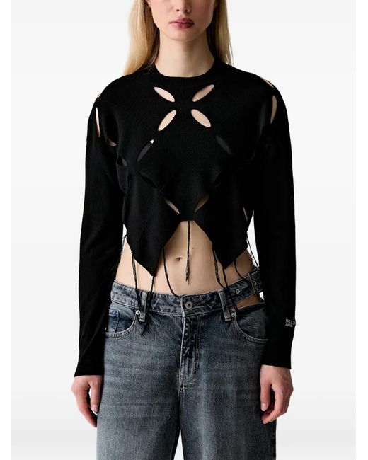 Karl Lagerfeld Black Cut-Out Long-Sleeve Top