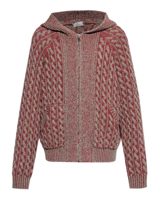 Etro メンズ レッド ケーブルニット ジップパーカーの通販はau PAY