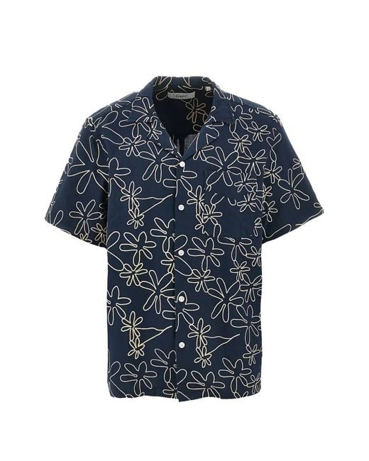 Forét Blue Floral-Embroidery Shirt for men