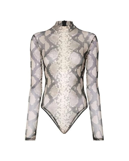 LAPOINTE White Snake-Print Mock-Neck Bodysuit