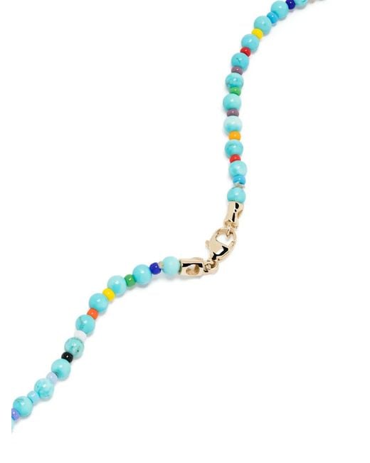 Luis Morais Blue 14Kt T-Bar Bead Necklace for men