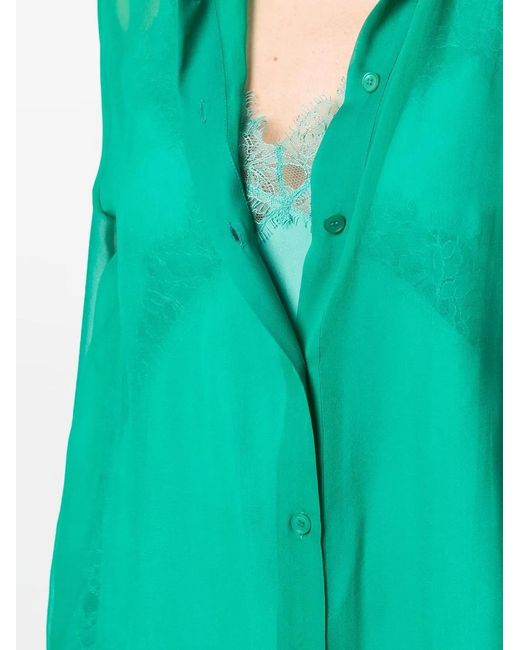 Alberta Ferretti Green Silk Lace-Insert Shirt
