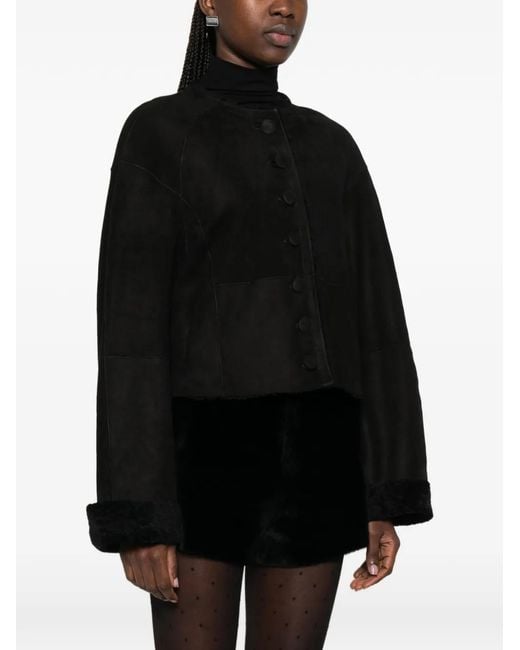 Nour Hammour Black Willow Buttoned Leather Jacket