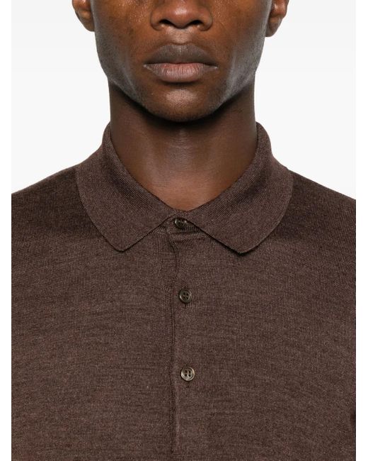 Tagliatore Brown Buttoned Long-Sleeve Polo Shirt for men