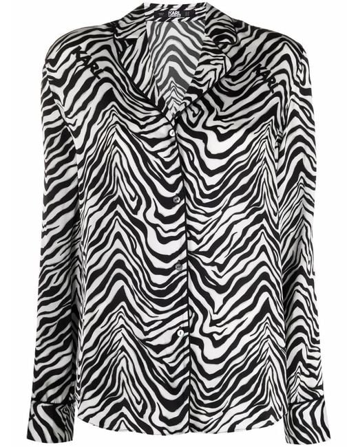 Karl Lagerfeld Black Zebra-Print Long-Sleeve Shirt