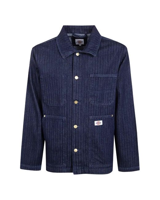 Dickies Blue Herringbone-Pattern Denim Jacket for men