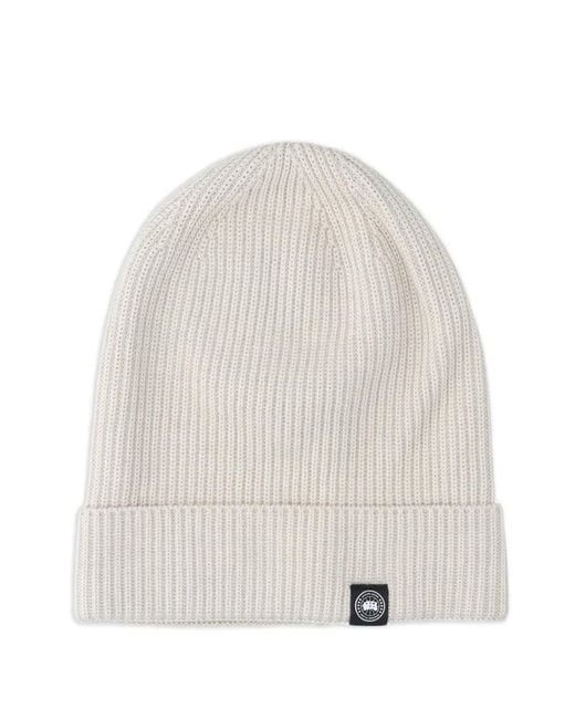 Canada Goose White Ribbed Cotton Beanie Hat for men